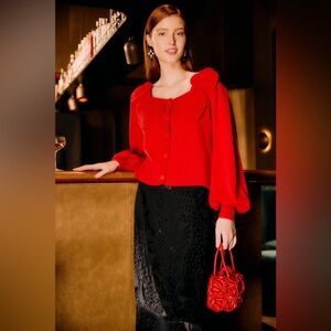 Farm Rio: Red 3d Heartful Puff Sleeve Knit
Cardigan